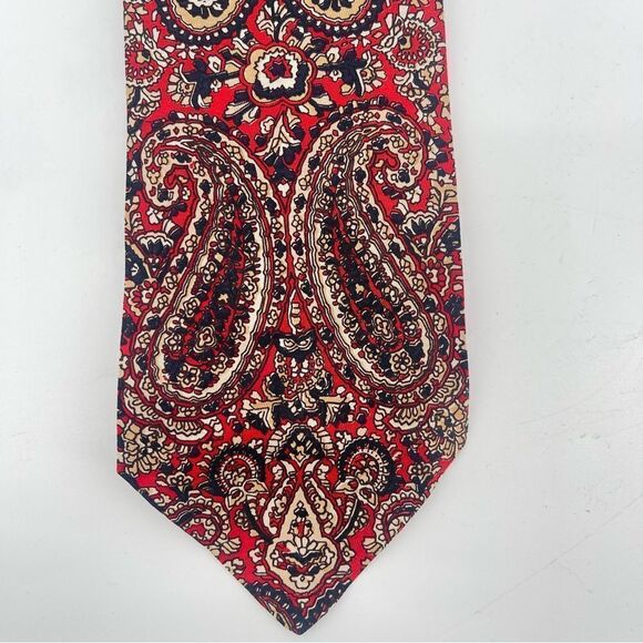 Vintage Marshall Field and Company Men’s Red Blue Paisley Print Dressy Neck Tie - Picture 3 of 8